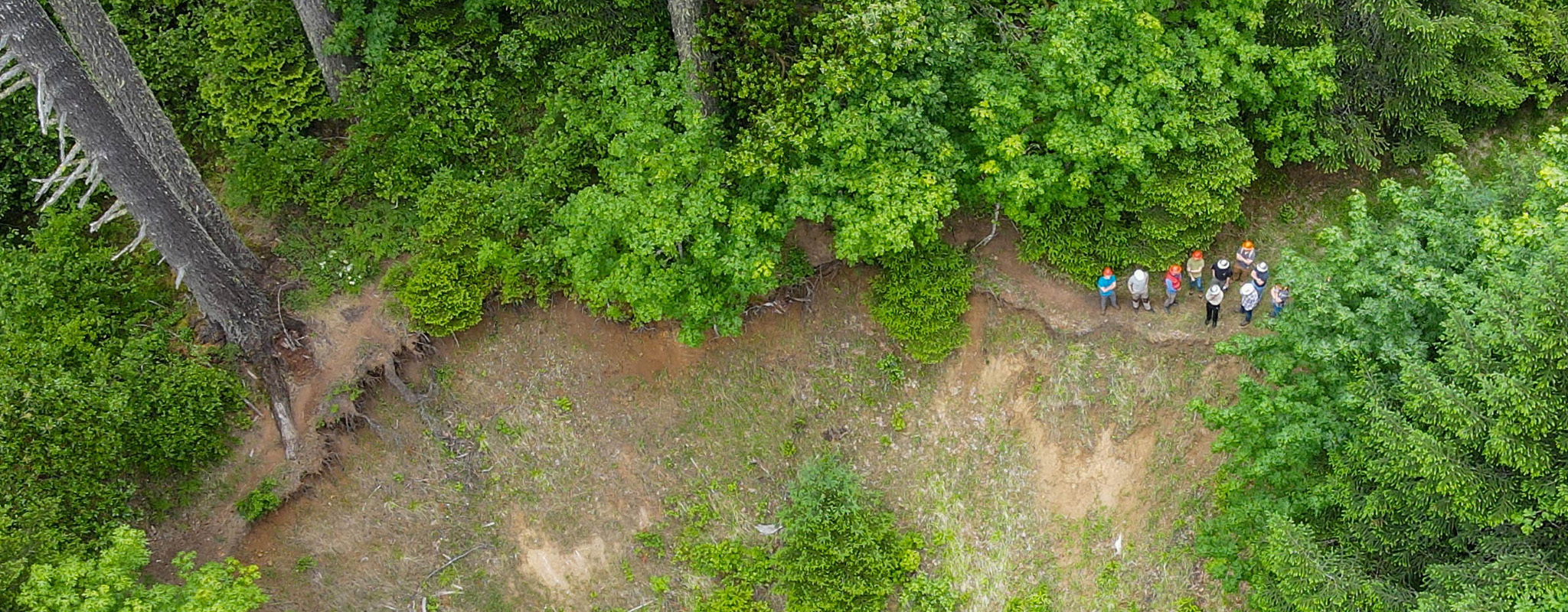 Students in the field overlooking a landslide