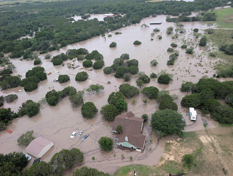 The flooded Guadalupe River near Kerrville, Texas, is shown in this July 5, 2025, photo provided by the United States Coast Guard.