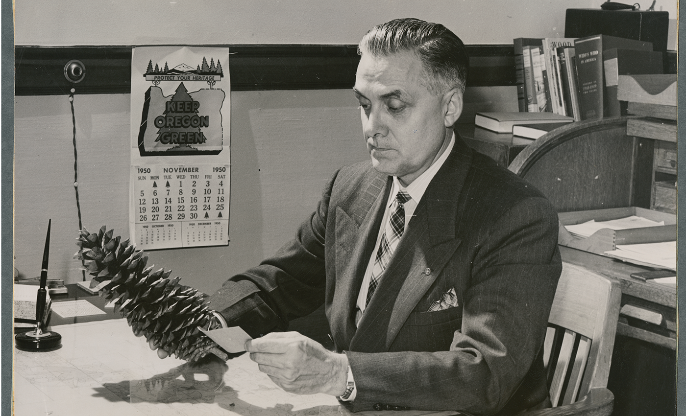 Paul Dunn inspects pinecone