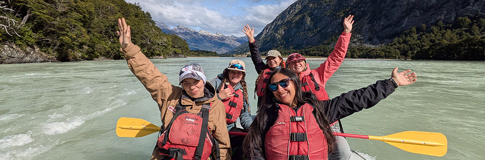 Students rafting on an international trip to New Zealand
