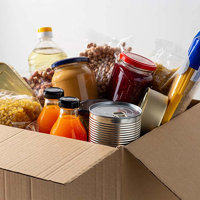 box of donated food