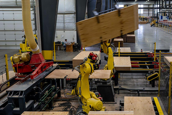 An automated production line in the Freres Engineered Wood facility in Woodburn.