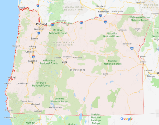 Oregon map with major cities
