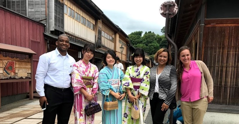 People in Japan wearing kimonos