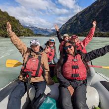Students rafting on an international trip to New Zealand