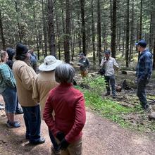 Andrew Felton, forest conservation specialist with the Tualatin Soil & Water Conservation District, talks at a guided forest tour at Chehalem Ridge Nature Park.